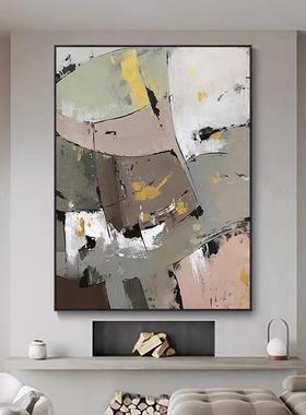 纯手绘高级灰色装饰画现代简约客厅玄关落地挂画肌理色块抽象油画