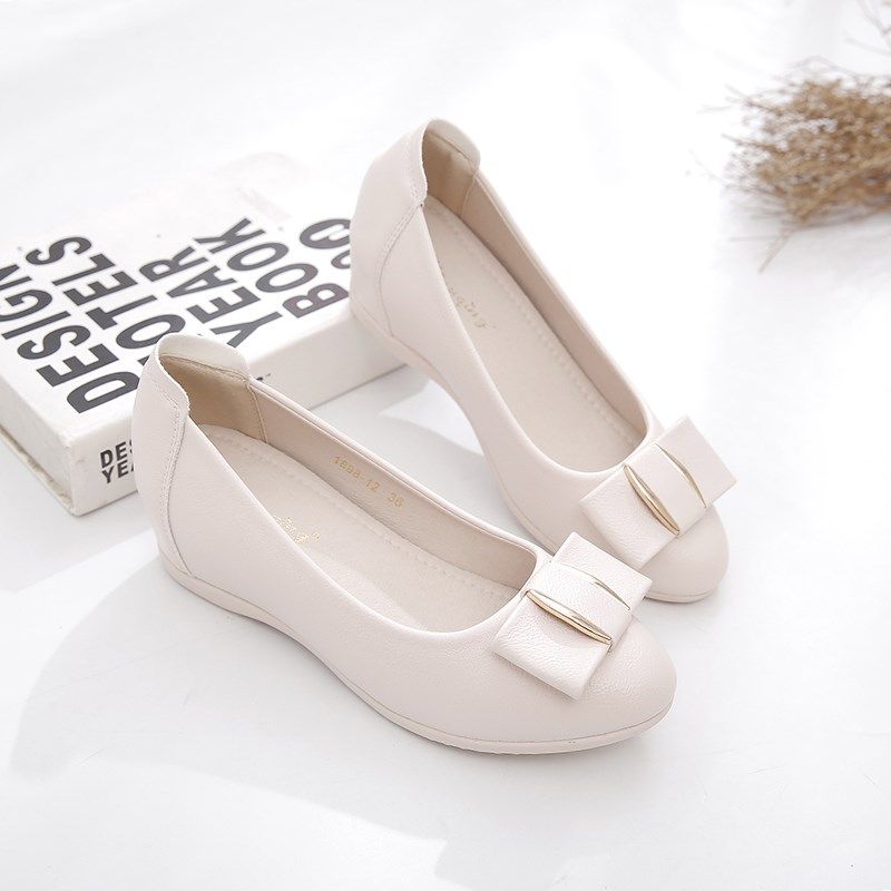 坡跟单鞋女春秋新款浅口软皮防滑圆头豆豆鞋百搭日常内增高小皮鞋,女鞋,浅口单鞋,淘宝优惠券,粉丝福利购,淘宝优惠卷