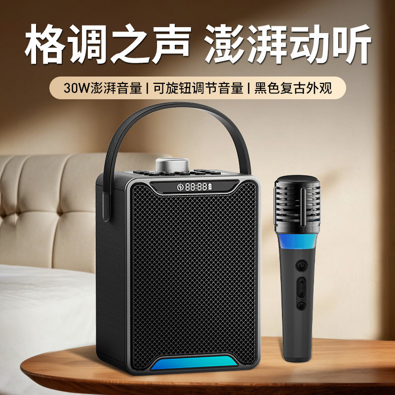 唱歌蓝牙音响K歌户外家用低音炮大音量小型麦克风家庭ktv话筒音箱