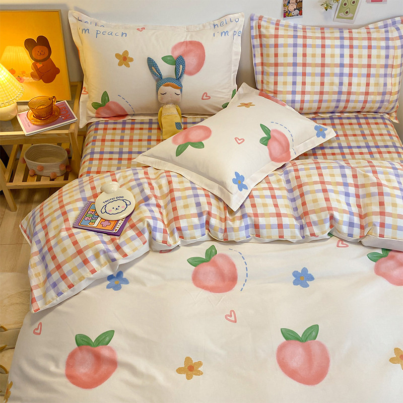 可爱卡通纯棉床上四件套100全棉少女心网红款床单被套ins风三件套