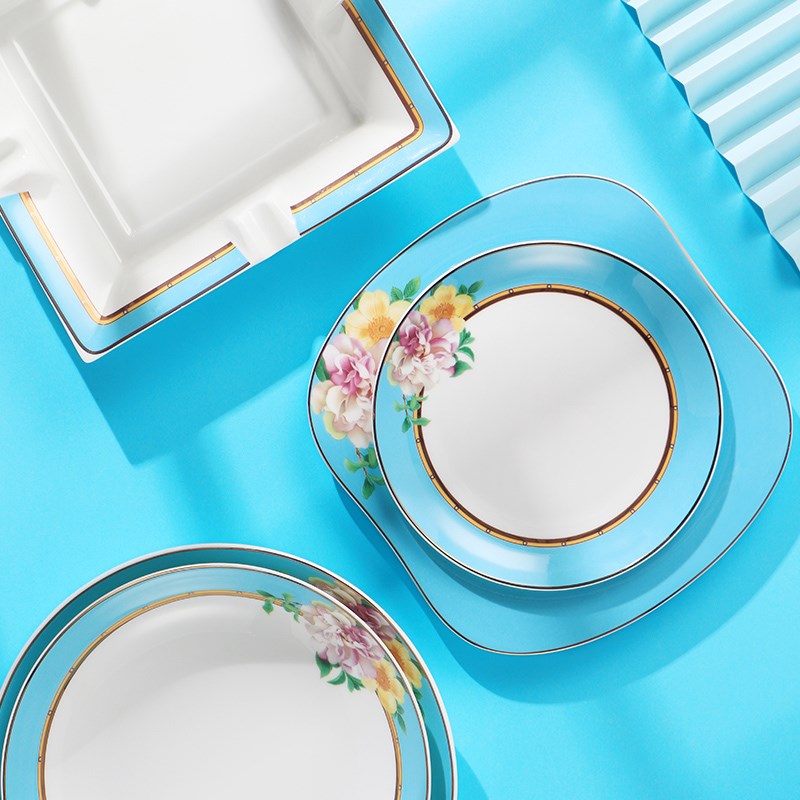 隆昌骨瓷餐具套装简约日式碗碟套装家用小清新海兰吃饭碗盘勺