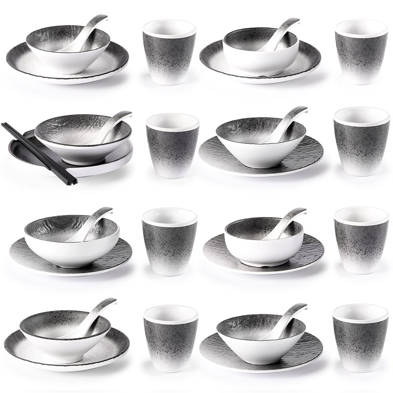 密胺火锅店摆台四件套仿瓷塑料酒店饭店餐具餐厅碗碟杯勺套装商用