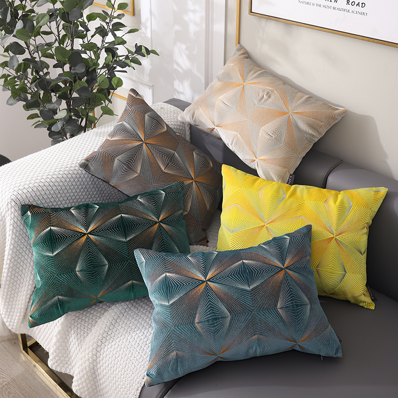抱枕样板间客厅沙发靠枕靠垫套丝绒几何刺绣方枕座椅腰靠腰垫腰枕