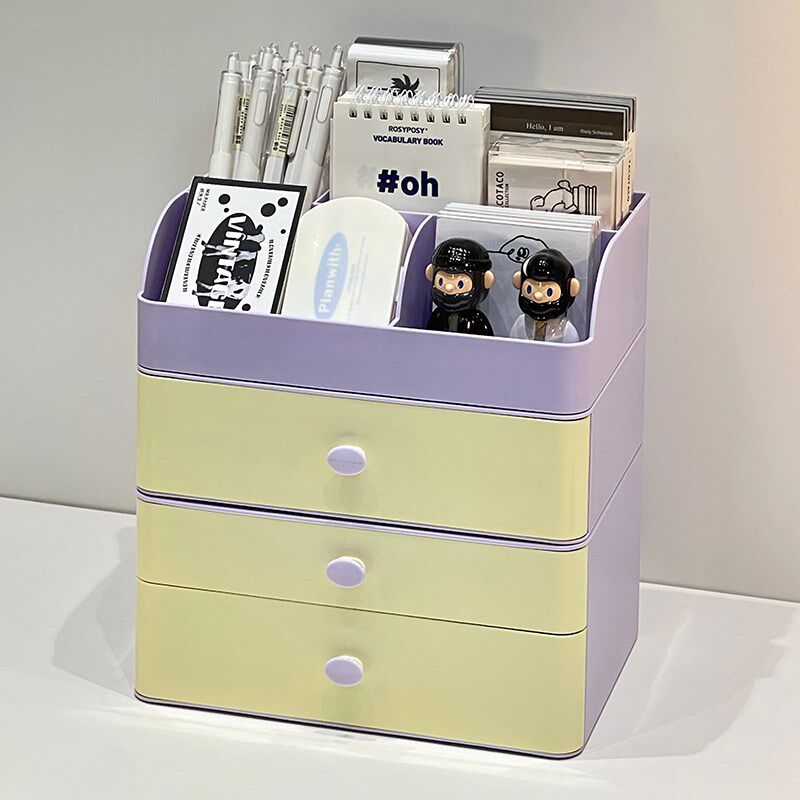 桌面文具收纳盒办公桌抽屉式分格笔筒盒子宿舍桌上手帐防尘置物架