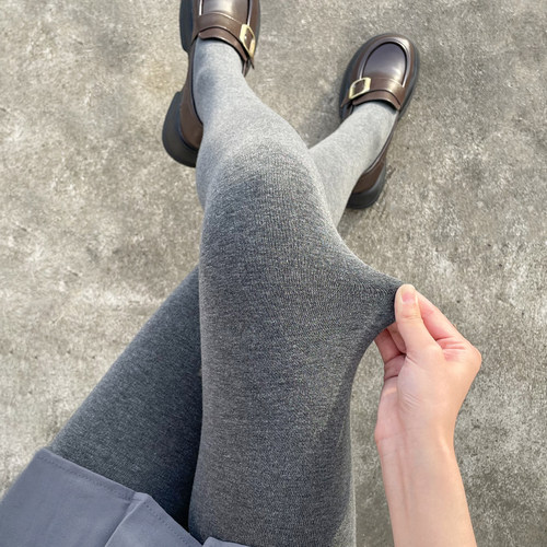 平板棉灰色连裤袜春秋款女不掉档大码加肥M加大显瘦打底裤加绒加