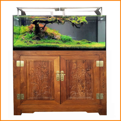 老榆实木雕刻仿古海水陆缸生态兰寿水母珊瑚草鱼缸底柜座架定制