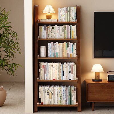 实木书架落地置物架客厅梯形靠墙收纳架家用卧室学生多层简易书柜