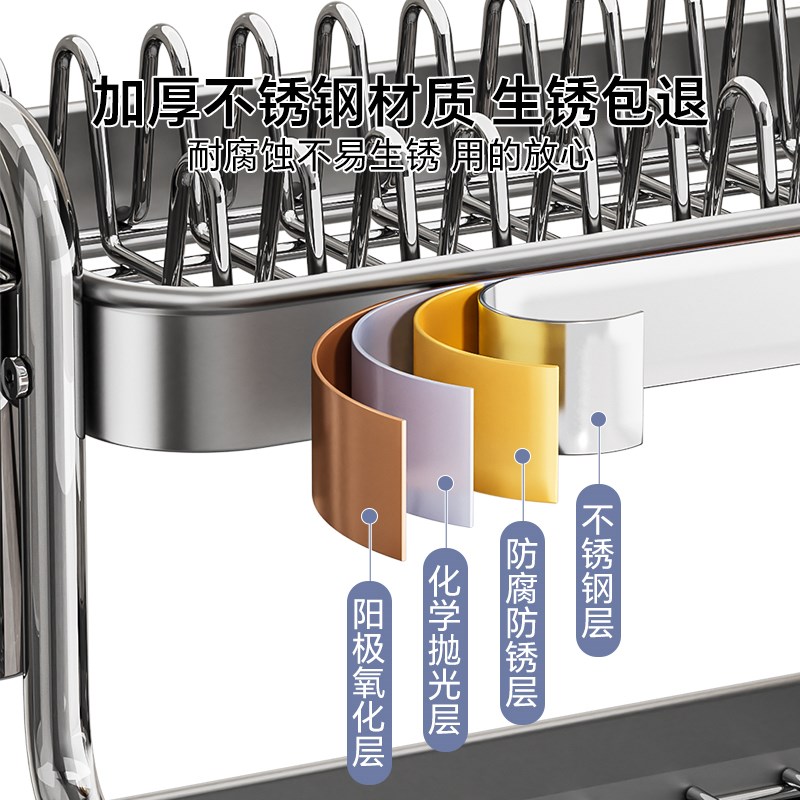 不锈钢碗碟收纳架碗盘沥水厨房置物架多功能台面放碗碟碗盘子碗架