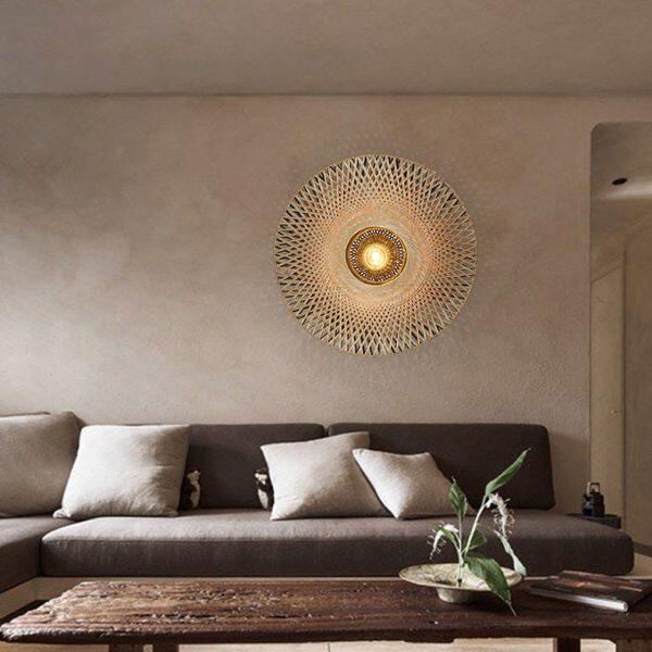 侘寂风壁灯中式茶室民宿卧室艺术床头过道灯具现代复古竹编灯