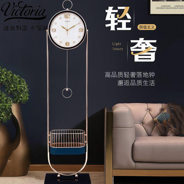 欧式皮革轻奢落地钟现代时尚静音座钟摆件家用客厅角柜立钟大摆钟