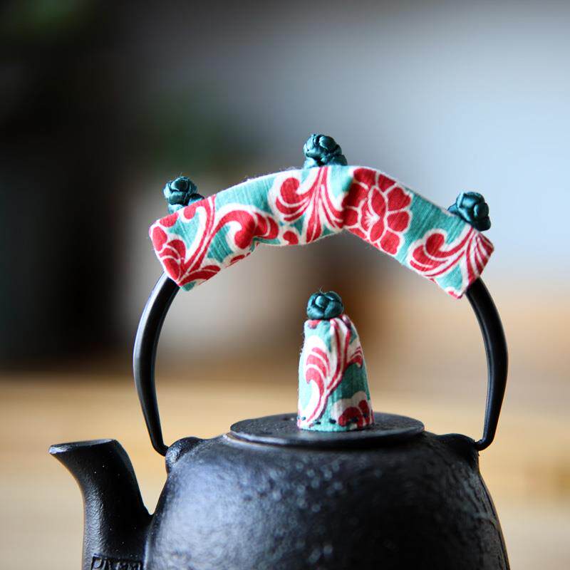 文手作老布印花布蓝染布壶把套复古盘扣夹棉防烫隔热提梁布可定做