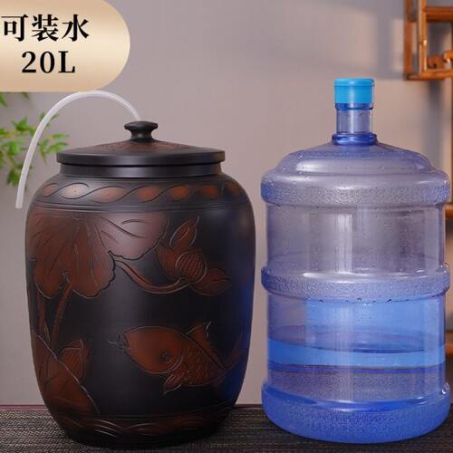 陶瓷水缸家用储水中式泡茶桌纯净水桶厨房老师土陶饮用抽水桶带盖