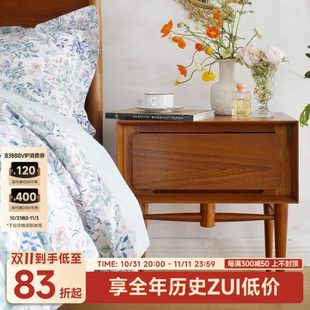 伽罗生活中古风格床头柜北欧复古床边柜柚木樱桃木中古家具小柜子