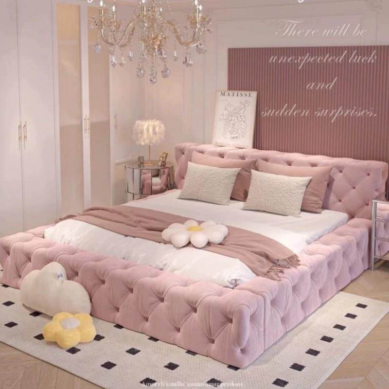 北欧拉扣床简约榻榻米布艺床美式落地高档轻奢风主卧室双