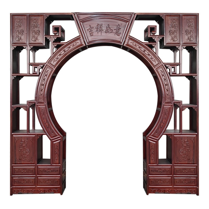 实木中式月洞门花梨木红木月亮门圆形拱门隔断胡桃木博古架多宝阁