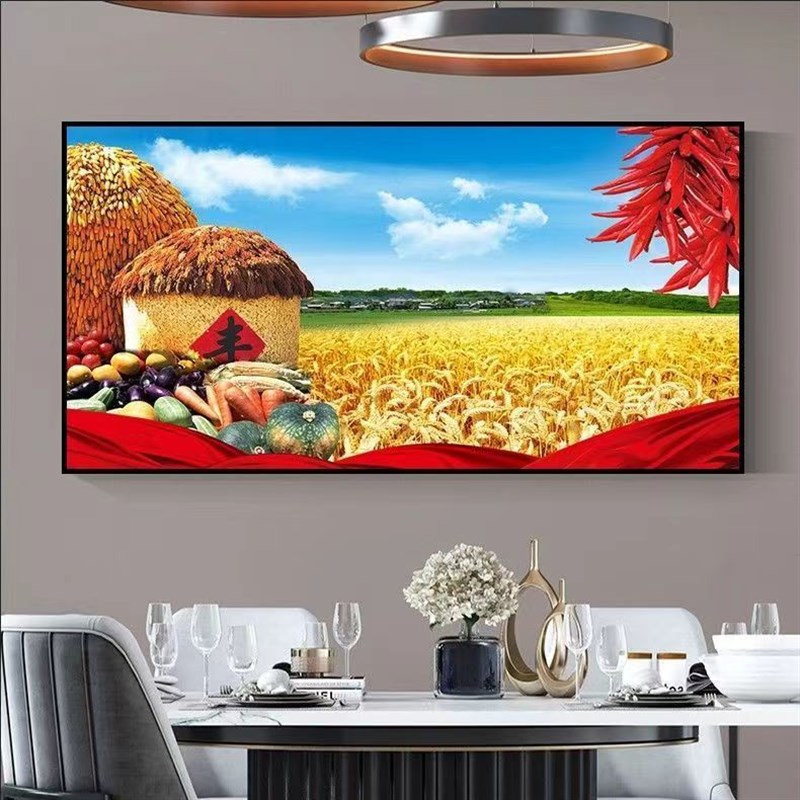 五谷丰登餐厅装饰画中式饭店包厢背景墙挂画丰收蔬菜金色麦穗壁画图片
