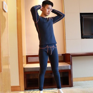 冬季 男土秋裤 青年潮紧身小圆领弹力棉 加绒加厚保暖内衣一套装 男士