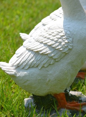 花园别墅庭院摆饰园林景观水池假山装饰田园小白鹅情侣动物摆件鸭