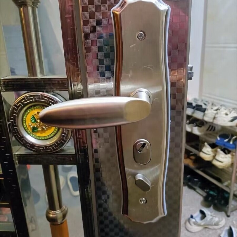 执手锁加厚把手锁具家用门配件大门锁拉H手花瓶面板防盗304不锈钢图片
