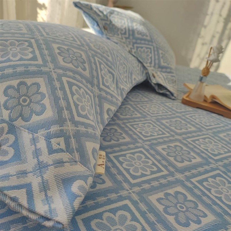 【A类高品质】加厚纯棉老粗布提花凉席床单三件套加厚透气四季毯