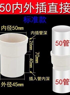 pc管延长水管接头配件雨水管50 75 110内外插直接 50内外插直