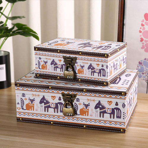 桌面收纳盒带锁大号首饰盒家用文件整理储L物盒儿童长方形带盖盒