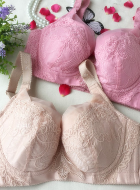 新夏超薄款蕾丝全罩杯大尺码内衣聚拢调整型大胸显小95B95C白色