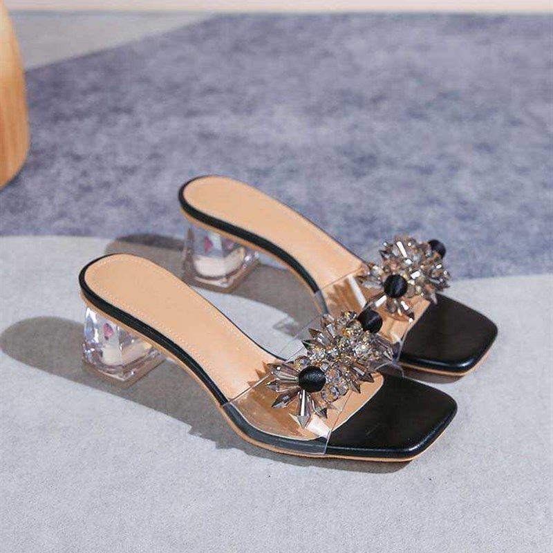 半拖凉鞋女夏季外穿拖鞋2024年新款透明水晶粗跟仙女风女士高跟鞋,女鞋,一字拖,淘宝优惠券,粉丝福利购,淘宝优惠卷