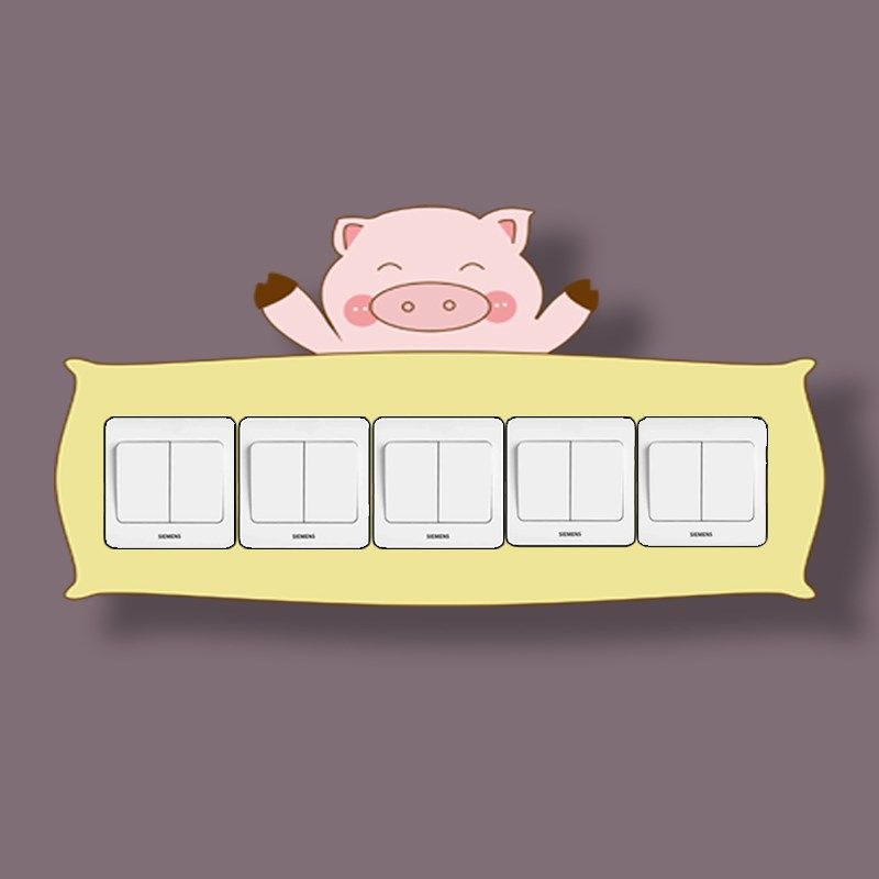 卡通小猪五开木质开关贴墙贴开关插座保护套客厅卧室开关装饰,家居饰品,开关贴,淘宝优惠券,粉丝福利购,淘宝优惠卷