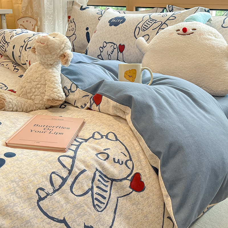 磨毛四件套全棉纯棉卡通儿童男孩牀单被套牀上用品秋冬季加厚套件