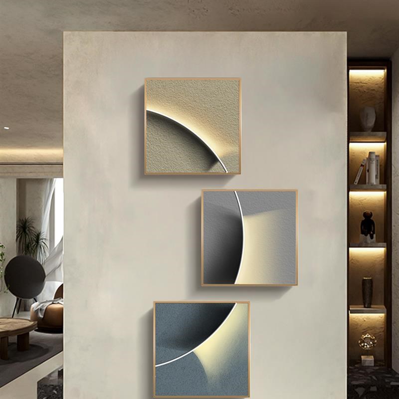 现代黑白灰玄幻装饰画发光客厅艺术挂画极简楼梯玄关画正方形壁画图片