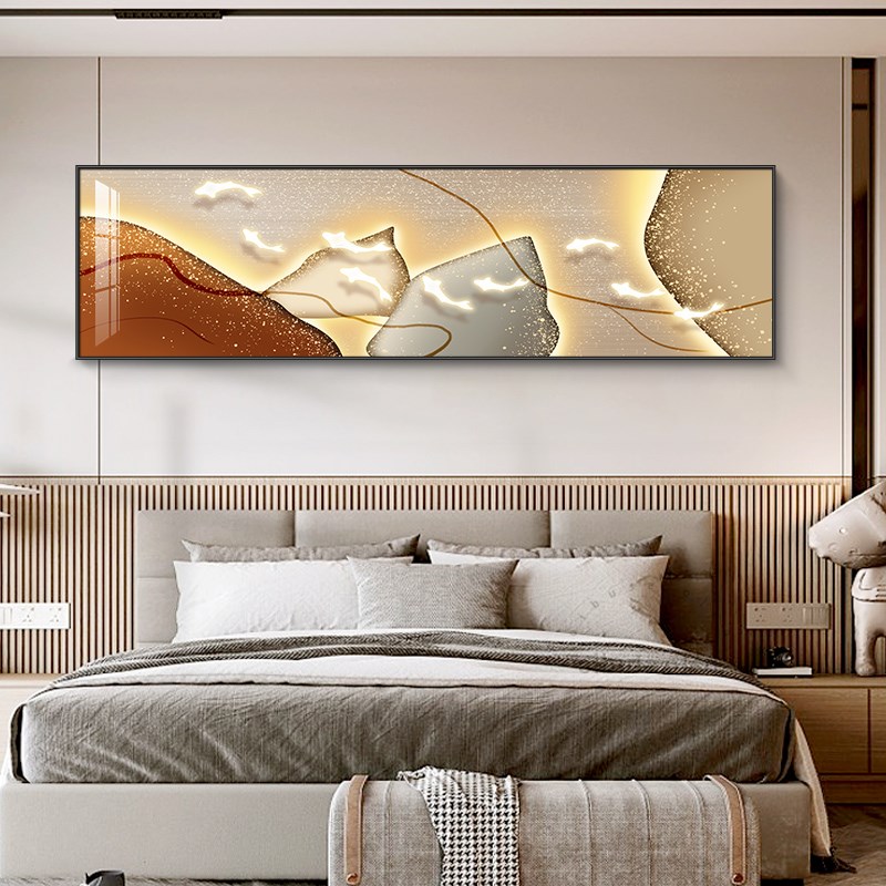 新中式九鱼卧室床头装饰画酒店房间客厅背景墙壁画横版挂画图片