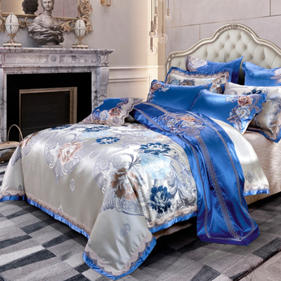 豪华欧式床上用品四件套美式婚庆十件套大红刺绣六八件套结婚床品