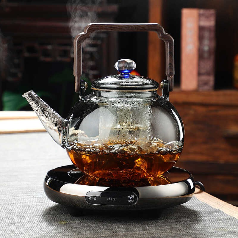 围炉煮茶壶透黑提梁壶玻璃电陶炉煮茶器炭火炉烧水蒸煮一体泡茶壶
