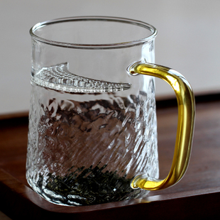 月牙玻璃茶杯家用过滤耐高温茶杯子办G公室带盖水杯茶漏一体绿茶