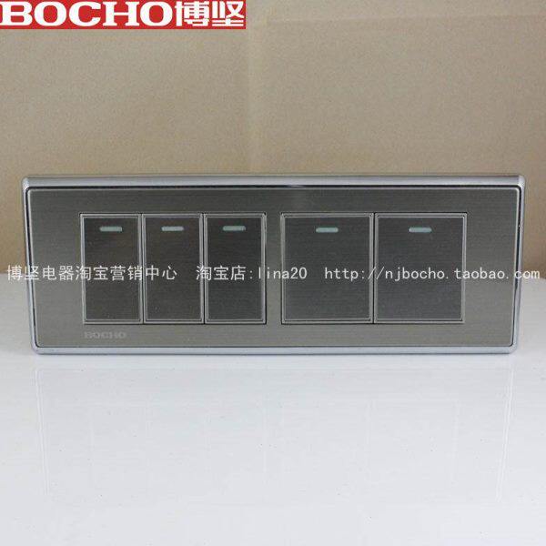 [博坚]I6系五开118型五位单控开关 不锈钢拉丝118四位线盒5开单