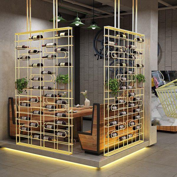 铁艺酒柜靠墙卡座隔断屏风红酒架工业风酒吧葡萄酒落地装饰展示架