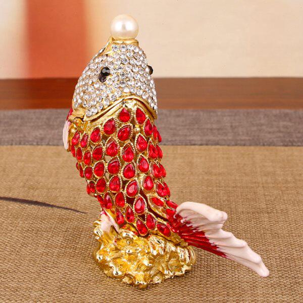 镶钻鲤鱼工艺品摆件首饰盒创意家居招财礼物珐琅彩金属饰品盒礼品