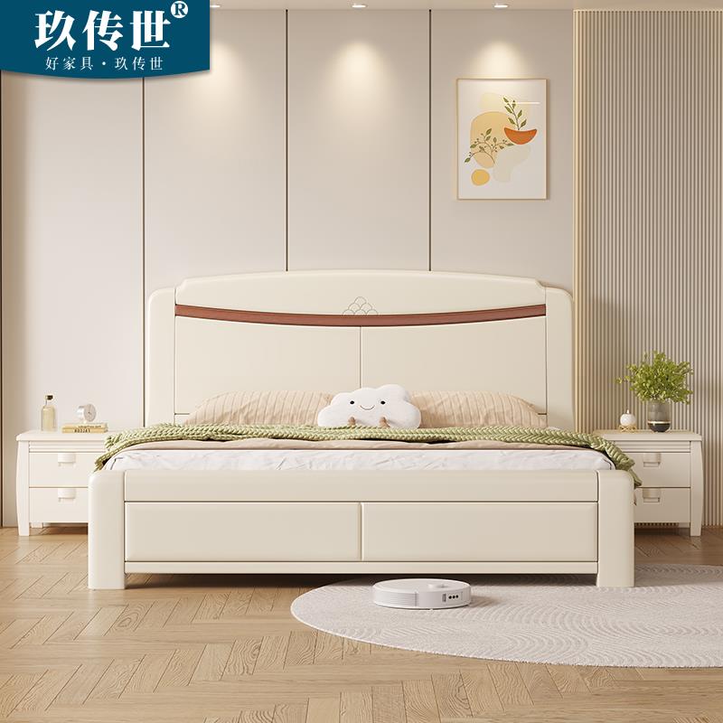 白色实木床现代简约单人双人.米经济型婚床主卧床.米中式木床