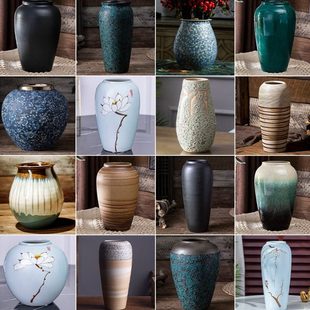 尤加利果专用花瓶新中式陶瓷复古水培陶罐装饰干花客厅插花摆件