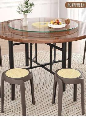 木折实叠桌10663人饭15人家用店大圆桌带转盘食堂餐馆餐圆桌面板