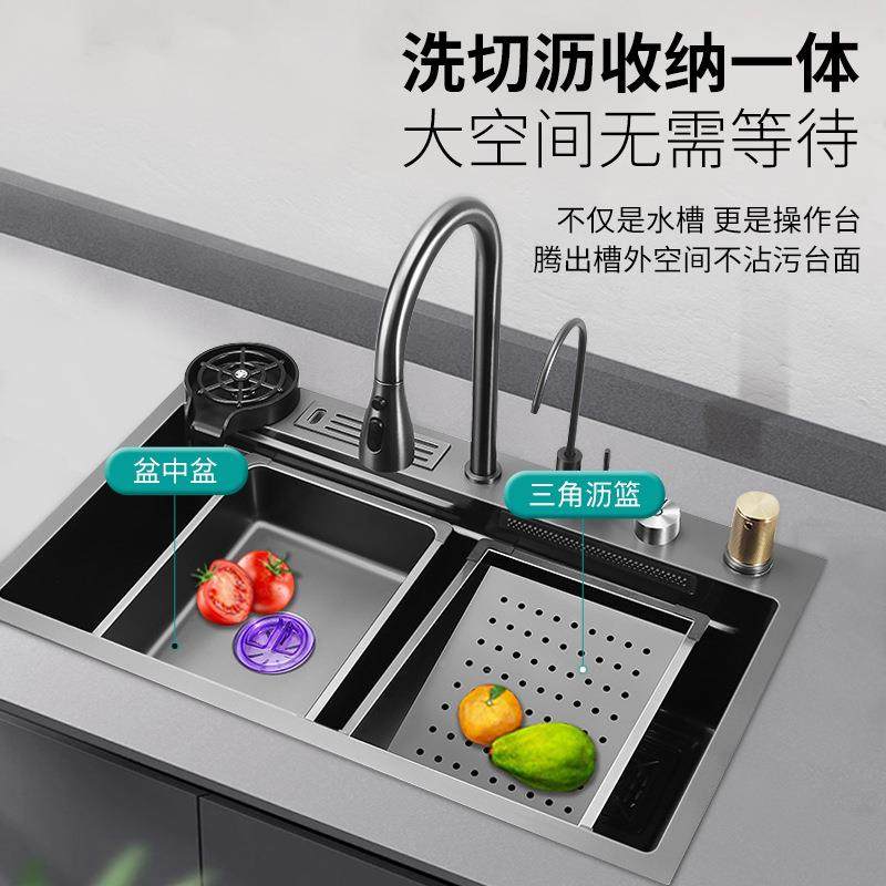 加厚钢大单槽雨架刀款分体飞瀑布水槽厨房不锈刀架款分水槽,家装主材,水槽套餐,淘宝优惠券,粉丝福利购,淘宝优惠卷