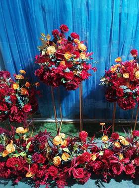 婚道花具新路引花婚礼花艺森系仿款真庆绢FLTt台装饰圆球花造型