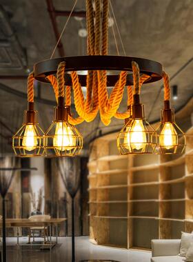 古工复业风吊灯酒吧服E27装店美理发l绳o式ft餐厅铁艺创意个性麻