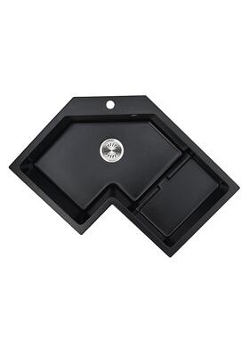 大sink厨异形水槽拐角碗房洗槽石英石水池903908单槽拐角洗菜盆黑