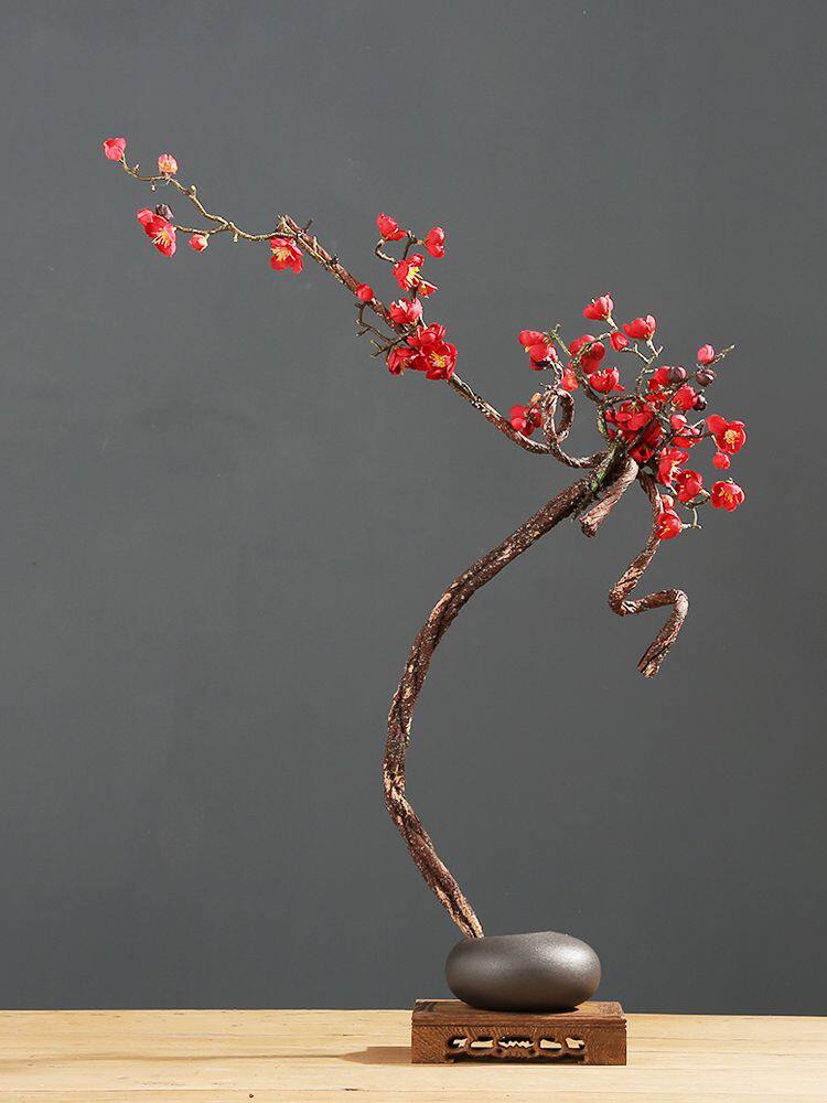 中式腊梅花套装仿真花陶瓷花瓶摆件客厅茶几玄关禅意装饰茶室插花
