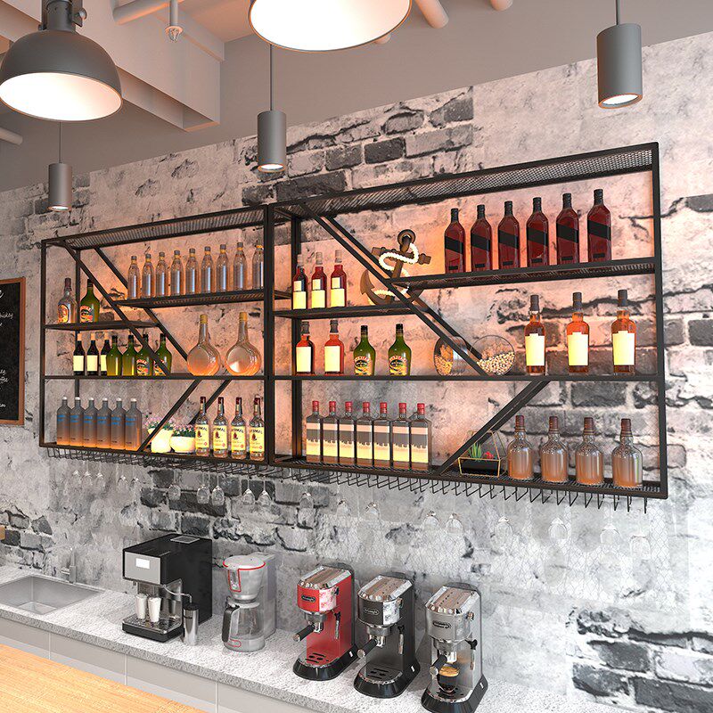 酒吧吧台酒柜壁h挂置物架简约工业风铁艺葡萄酒展示架墙上红酒架