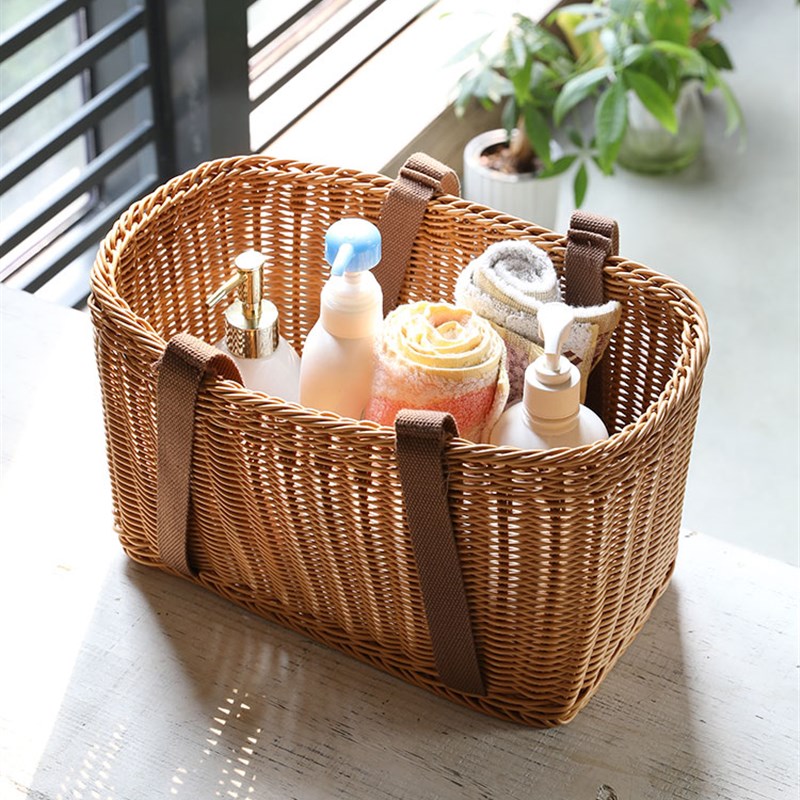 仿藤编织包购物篮买菜篮子 手提花篮户外野餐篮水果篮 洗漱用品篮