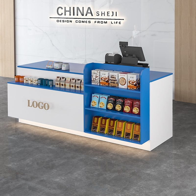 超市收银台展示柜一体小型吧台桌置物架商用餐饮便利店前台接待台