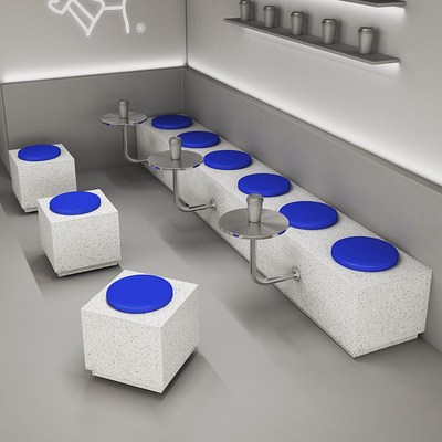 奶茶店卡座沙发靠墙定制网红咖啡厅桌椅工业风不锈钢无靠背长条凳